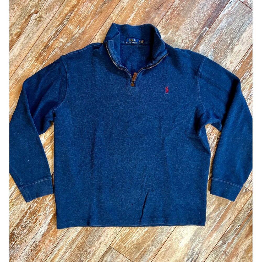 Polo Ralph Lauren Mens XL Navy Blue Quarter Zip Pullover Sweater Red Pony Logo